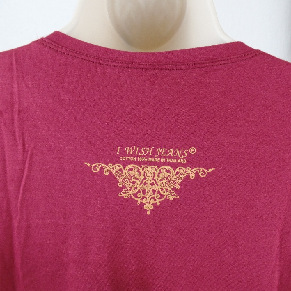 Embroidered beaded mandala 100% cotton cranberry t-shirt size small/medium - Picture 6 of 6